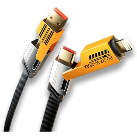 4 In 1 Braided Charging Cable Fast Charging 65W, 1.5M Rugged Style Usb C Cable 4-In-1 Usb Multi Charging Cable| Supporting Thunderbolt Port, Type C Lightning, Type A For All Iphones & Laptop