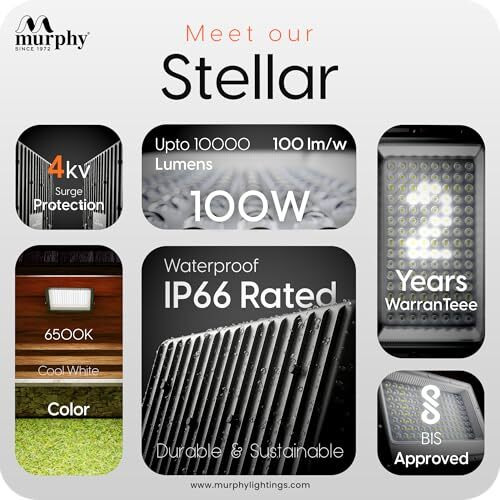 Murphy Steller Led 100W Led Flood Light, Ip65 Rated Outdoor Light Pack Of 1 (Cool White, Bis Approved)