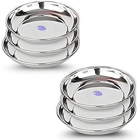 Sharda Metals Stainless Steel Side Serving Small Size Plates 13 Cm For Halwa, Poha, Snacks, Nashta And Kids Appetizers Round Plate Rust-Resistant Dishes, Dishwasher Safe - Set Of 6