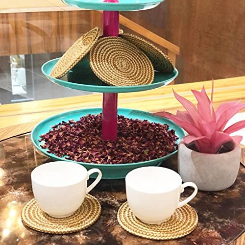 St Saprose  Polypropylene Round Coaster Set (6 Pcs Set) Machine Washable Absorbent Size 5 Inch Diameter (Jute-Skin Melange)