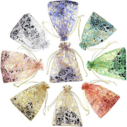 Dny 50 Pcs Potli Bags, Organza Pouches 4X6 Inches With Drawstring Small Potli Bags For Return Gifts For Wedding| Party |Baby Shower| Dry Fruit Pouches (Mixed Colors, 50)