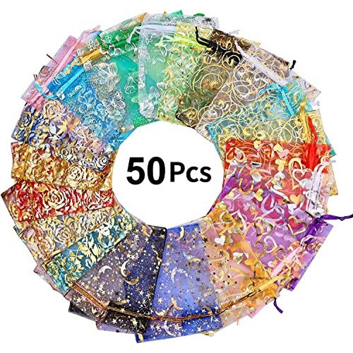 Dny 50 Pcs Potli Bags, Organza Pouches 4X6 Inches With Drawstring Small Potli Bags For Return Gifts For Wedding| Party |Baby Shower| Dry Fruit Pouches (Mixed Colors, 50)