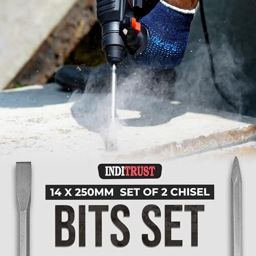 Inditrust Hammer Drilling Set Of 2 Chisel Bits Set 14 X 250Mm Flat & Pointed | 14Mm Demolition Rotary Hammer Bits (14 X 250 Mm)