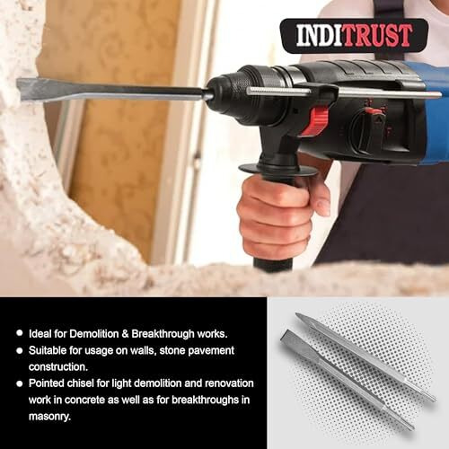 Inditrust Hammer Drilling Set Of 2 Chisel Bits Set 14 X 250Mm Flat & Pointed | 14Mm Demolition Rotary Hammer Bits (14 X 250 Mm)