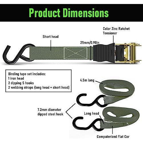 Hasthip 2 Pack Ratchet Tie Down Straps, 4.5M Ratcheting Straps Cargo Tiedowns, Cargo Straps For Trucks, Rubber Handles, Coated Metal Hooks, Carry Bag