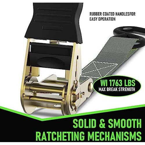 Hasthip 2 Pack Ratchet Tie Down Straps, 4.5M Ratcheting Straps Cargo Tiedowns, Cargo Straps For Trucks, Rubber Handles, Coated Metal Hooks, Carry Bag