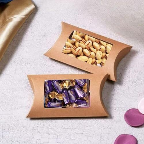 Satyam Kraft 50 Pcs Small Brown Decorative Folding Paper Gift Boxes For Gifting Chocolates,Dryfruits Items - Fancy Decorative Packaging In Wedding, Gift Box,Gift,Pooja Function Packing, Gifts (50 Pcs)