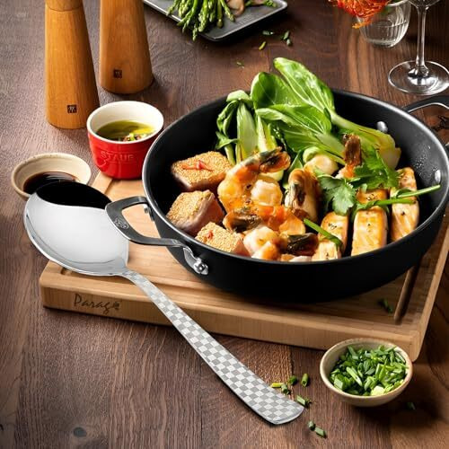 Parage 2 Pieces Stainless Steel Premium Serving Spoons, Large Spoon Set, Silver, Checks Design, 21 Cm