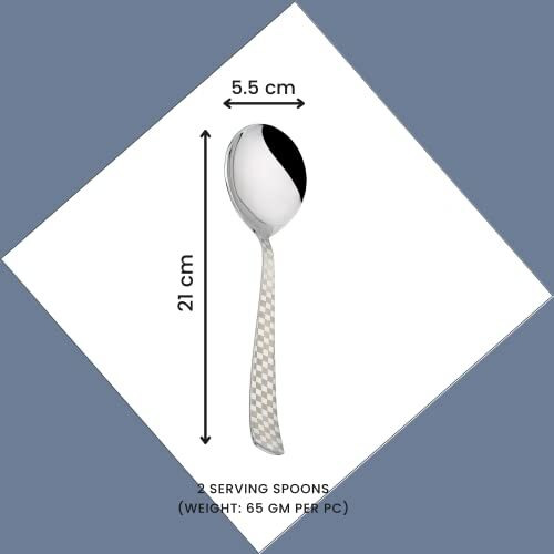 Parage 2 Pieces Stainless Steel Premium Serving Spoons, Large Spoon Set, Silver, Checks Design, 21 Cm