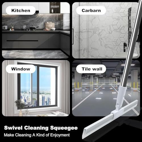 Vmrita 2 In 1 Floor Cleaner Brush Multifunction Magic Wiper Silicone Floor Squeegee Cleaner With Long Handle Scraping Besom For Surface Bathroom Kitchen Shower Tile Pet Hair (Pack Of 1)
