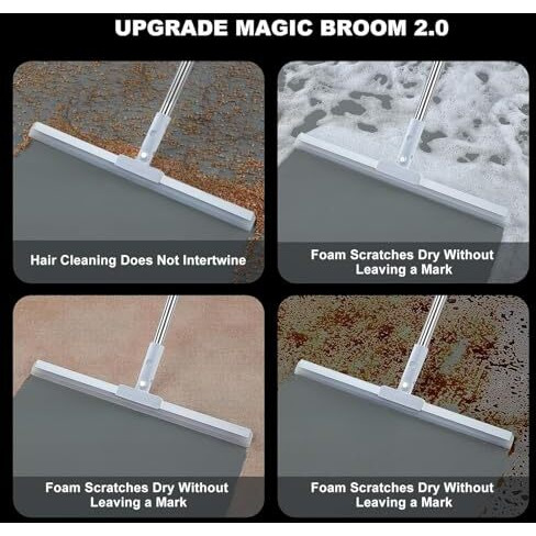 Vmrita 2 In 1 Floor Cleaner Brush Multifunction Magic Wiper Silicone Floor Squeegee Cleaner With Long Handle Scraping Besom For Surface Bathroom Kitchen Shower Tile Pet Hair (Pack Of 1)