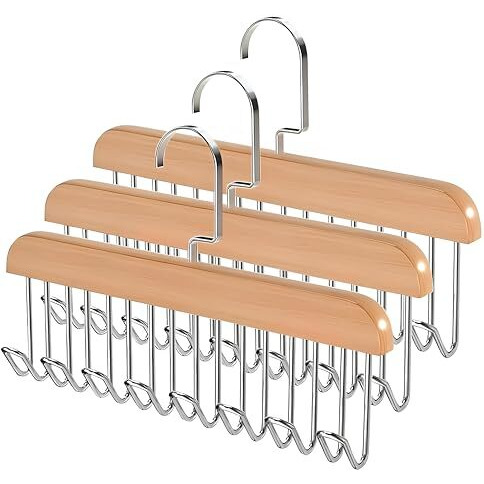 Grovent Multi Hook Hanger (Pack Of 3 Count)| 8-In-1 Lotus Wood Tie And Belt Hanger| Space-Saving, Lightweight And Sturdy Hangers