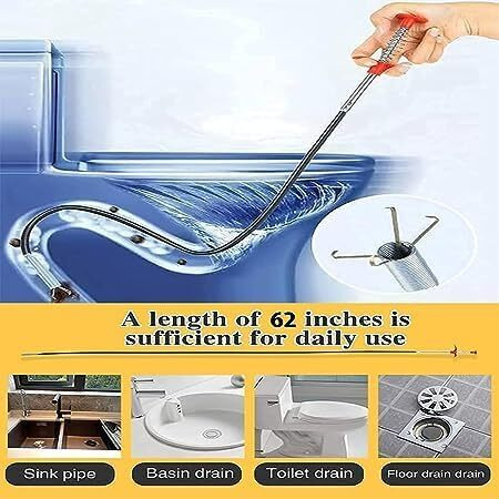 Brightzone Drain Pipe Cleaning Spring Stick, Hair Catching Drain Pipe Cleaning Claw Wire, Sink Cleaning Stick Sewer Sink Tub Dredge Remover, Spring Drain Pipe Basin Cleaner Tool, Flexible