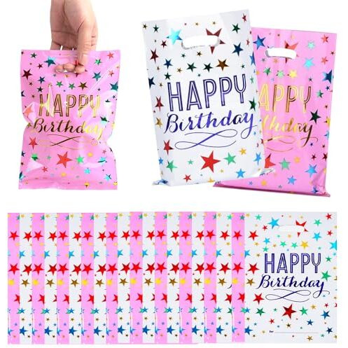 Gift Bags 20Pcs, Party Favor Bags, Return Gift Bags For Kids Birthday, Return Gift Bags For Kids Birthday, Birthday Party Favor Gift Bag For Girls & Boys (White + Pink)