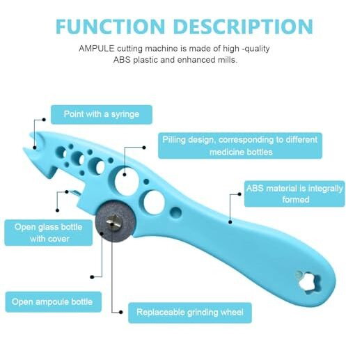 Hasthip Ampule Cutter With 5 Replaceable Grinding Wheels, Ampoule Cutter For Doctors, Glass Bottle Cutter, Ampule Breaker, Suitable For Home Daily Or Medical Use, Cut The Ampoule (Blue)