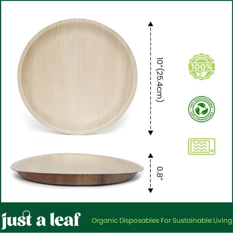 Just A Leaf [10 Inch, Pack Of 25 Areca Palm Leaf Round Plates Eco-Friendly & Biodegradable Wood Plates, 100% Natural, Disposable & Organic Plates For Wedding, Events, Parties & Picnic Plate (25Cm)