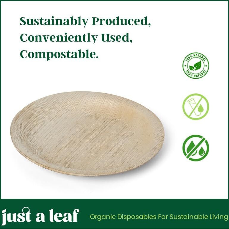 Just A Leaf [10 Inch, Pack Of 25 Areca Palm Leaf Round Plates Eco-Friendly & Biodegradable Wood Plates, 100% Natural, Disposable & Organic Plates For Wedding, Events, Parties & Picnic Plate (25Cm)