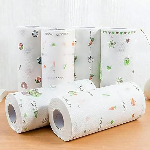 Non Woven Reusable And Washable Kitchen Printed Tissue Roll Non-Stick Oil Absorbing Paper Roll Kitchen Tissue Special Paper Towel Wipe Paper Dish Cloth Cleaning Cloth Pack Of 1