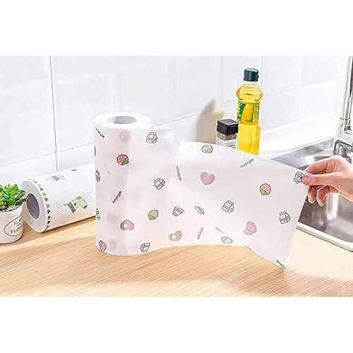 Non Woven Reusable And Washable Kitchen Printed Tissue Roll Non-Stick Oil Absorbing Paper Roll Kitchen Tissue Special Paper Towel Wipe Paper Dish Cloth Cleaning Cloth Pack Of 1