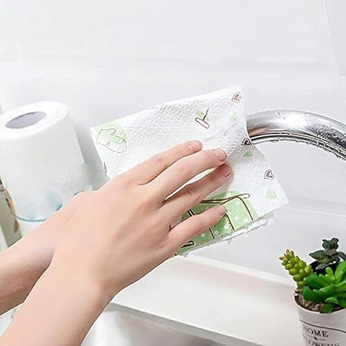 Non Woven Reusable And Washable Kitchen Printed Tissue Roll Non-Stick Oil Absorbing Paper Roll Kitchen Tissue Special Paper Towel Wipe Paper Dish Cloth Cleaning Cloth Pack Of 1