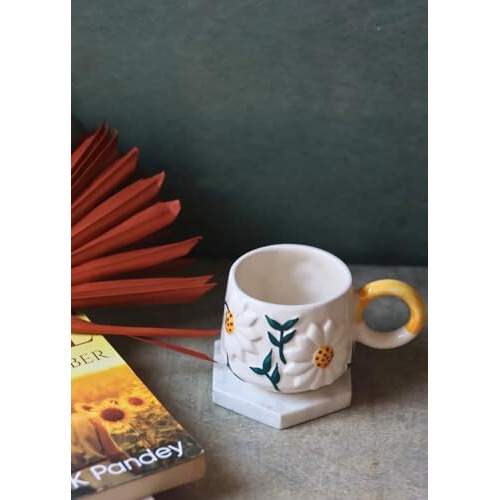 Weaving Homes Daisy Bloom Mug 250 Ml Handmade Ceramic Mugs Gift To Best Friend Coffee/Tea/Milk/Green Tea/Cold Coffee Mugs/Cup Microwave Safe & Dishwasher Safe (Set Of 1)