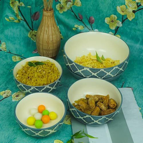 Separate Way Ceramic Mixing Bowl Set - 4 Different Sizes (1000Ml, 750Ml, 500Ml, 300Ml), Gray - For Salad, Soup, Dessert, Mixing