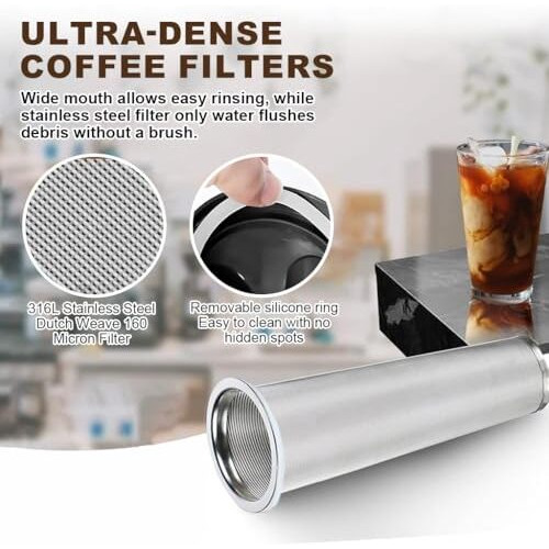 Supvox 64Oz Cold Blew Glass Kettle Coffee Maker Leaking Proof Lid Design With Handle & Nozzle Cool Water Bottle Iced Coffee Pitcher With Stainless Steel Cone Filter & Cleaning Brush