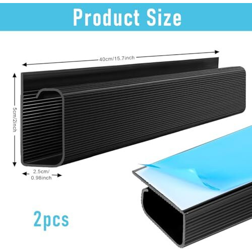 Serplex 2Pcs Cable Management Under Desk, 15.7" Self-Adhesive Cable Organizer, No Drilling Under Desk Cable Management Tray Adhesive Under Desk Cable Channel Organizer Cable Management Rail