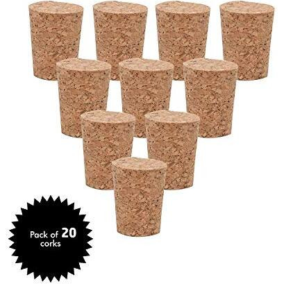 Windup Tapered Cork Stopper For Glass Wine Bottle - Length 33Mm X Top 22Mm X Bottom 17Mm - Pack Of 20 Pcs - Made In India