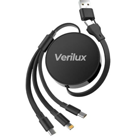 Verilux 3 In 1 Usb To Type C Cable, Pd 100W Multi Usb A/C To Usb C/Light-Ning/Micro Usb Cable, 3.6Ft Retractable Car Charger Type C Cable For Iphone 16/15/14, Galaxy S24/S23, Android, Laptop