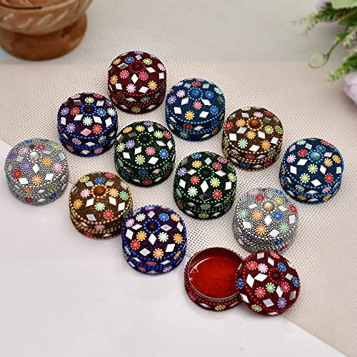 Craftam Aluminum Lakh Sindoor Boxe, Kumkum Box Bharani Wedding Return Gifts (Set Of 12), Round