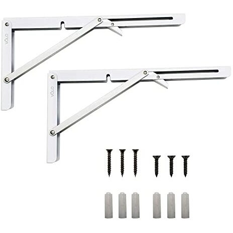 Volo Heavy Duty 12" Foldable Mild Steel Racks Andshelf Bracket, L Bracket, Wall Brackets, Wall Angle Bracket, Folding Table Bracket With Fittings For Fold Down Steel Table. (Color - White)
