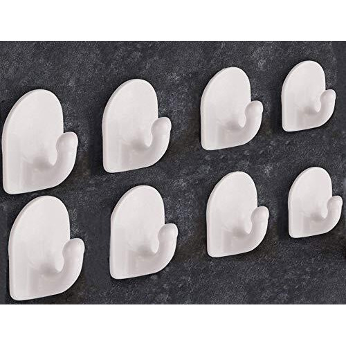 Docoss -Pack Of 8-Nail Free Self Adhesive Wall Hooks For Hanging Clothes,Towel Hanger Wall Sticker Hooks For Bathroom, Kitchen- Holds Upto 1 Kg (White), Pvc