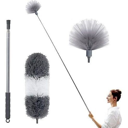 Jig-Tik Microfiber Feather Duster With Extendable Pole, 100" Telescoping Cobweb (Jke-Dusr-2In1Graywhite)