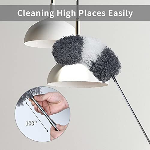 Jig-Tik Microfiber Feather Duster With Extendable Pole, 100" Telescoping Cobweb (Jke-Dusr-2In1Graywhite)