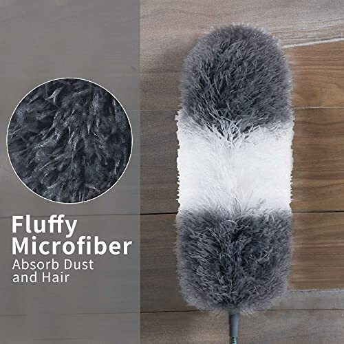 Jig-Tik Microfiber Feather Duster With Extendable Pole, 100" Telescoping Cobweb (Jke-Dusr-2In1Graywhite)