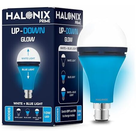 Halonix 10W Up Down Glow White & Blue 3 Modes Led Bulb | Switch On-Switch Off To Change Led Bulb Color | Decorative Led Bulb | White And Blue Color