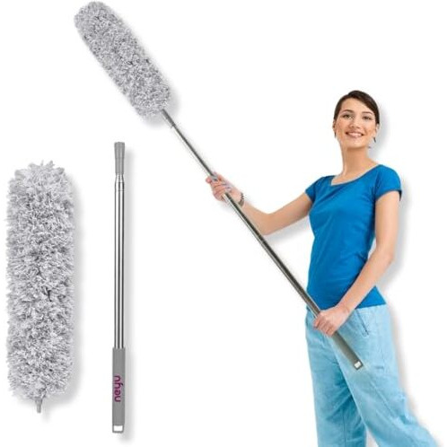 Neyu Microfiber Feather Duster For Home And Office Cleaning, 100-Inch Telescoping Handle With Bendable Dusting Head, Ideal For High Ceilings, Fans, And Hard-To-Reach Areas, Machine Washable