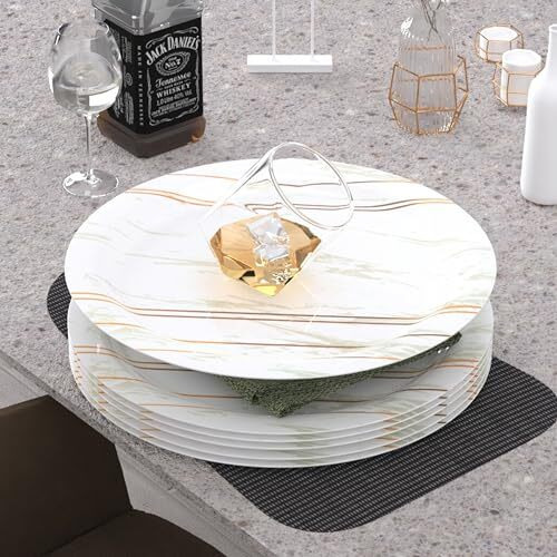 Castleite Piccolo Melamine Dinner Plates Set Of 6 - Full Size 11', Break Resistant, Round Designer Plate For Eating Or Serving In Home, Kitchen Use Or Cafe, Stainless (Rosin Cream)
