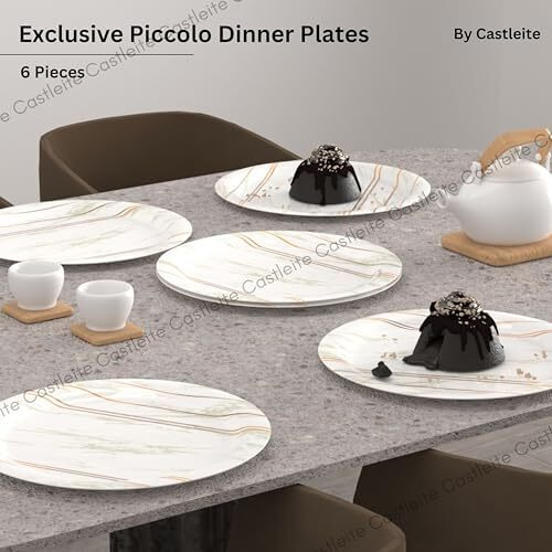Castleite Piccolo Melamine Dinner Plates Set Of 6 - Full Size 11', Break Resistant, Round Designer Plate For Eating Or Serving In Home, Kitchen Use Or Cafe, Stainless (Rosin Cream)