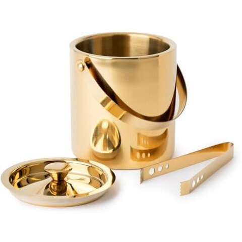 Exclusivish Ice Bucket With Tong (1.7 L) | Shiny Gold Stainless Steel Double Insulation Ice Bucket With Tong Non-Toxic, Anti-Rust | Birthday & Anniversary Gift Home Decor Item Bar Accessories For Home