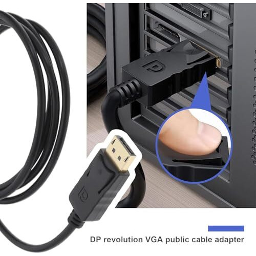 Displayport To Vga Cable, Uni-Directional Dp Displayport Computer To Vga Monitor Cable Male To Male Gold-Plated Cord Compatible With Lenovo, Dell, Hp, Asus - 1.8 Meter