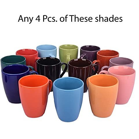 Anwaliya Crystal Ceramic Coffee Mug Set Of 4 (280Ml) Handcrafted Design Tea Cups Stackable, Chip Resistant, Large Serving Green Tea Cups, Fortuna (Color May Vary)