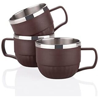 Happi Tea Cups Set Coffee Mug Insulated Stainless Steel Inner Stylist Double Wall Cup For Home Office Restaurant Use Tea Mugs Set Of 6 (Brown)