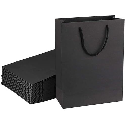 Amit Marketing Black Paper Carry Bag I 250 Gsm Kraft Matt Lamination Paper Bags With Braided Cotton Handle I For Return Gifts Carrying Packaging Shopping Grocery Parcel Take Out - L10Xw4Xh12 Inch (10 Pcs)