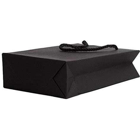Amit Marketing Black Paper Carry Bag I 250 Gsm Kraft Matt Lamination Paper Bags With Braided Cotton Handle I For Return Gifts Carrying Packaging Shopping Grocery Parcel Take Out - L10Xw4Xh12 Inch (10 Pcs)