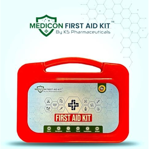 Medicon First Aid Kit - 21 Items - Total 56 Piece - For Car, Home, Outdoors, Sports, Camping, Hiking Or Office | Red Case Fully Packed With Emergency Supplies, First Aid Box For Travelling