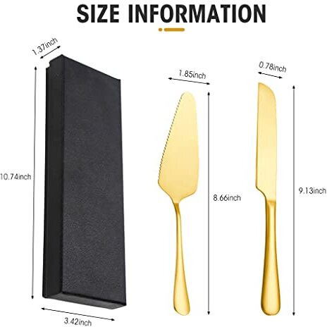 Supvox Cake Cutting Knife Set, Stainless Steel Cake Knife And Cake Server Set, Cake Cutter And Pie Spatula For Birthday Anniversary Christmas Gift Set Of 2, Gold