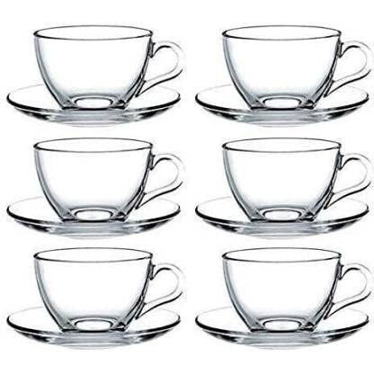 Dikuji Enterprise New Crystal Clear Classic Glass Tea & Coffee Cup And Saucer Set, For Espresso Cappuccino Hot Chocolate Green Tea And More,160Ml (6 Cups And 6 Saucers)