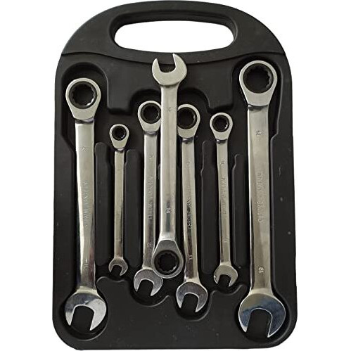 Inditrust 7Pc Heavy Duty Mirror Doal Uses Ratchet Wrench Set (8.10.12.13.14.17.19) Mm Ratchet Spanner Combination Wrench Set Of Keys Gear Ring Handle Chrome Vanadium - Box End, Open End Etc.